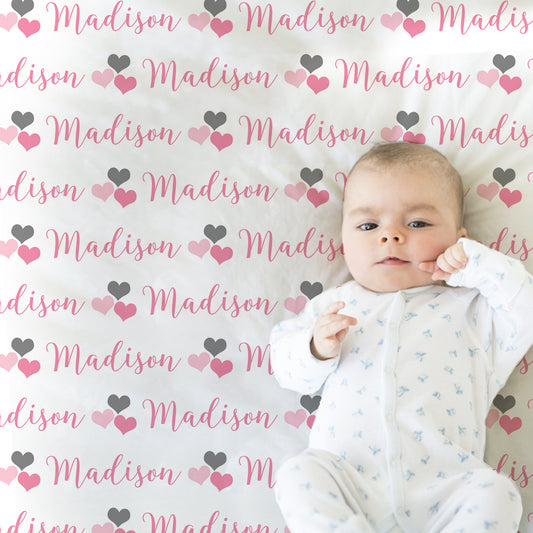 Personalized Baby Name Blanket with hearts Girl