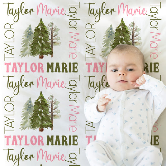 Personalized Forest Baby Name Blanket Girl