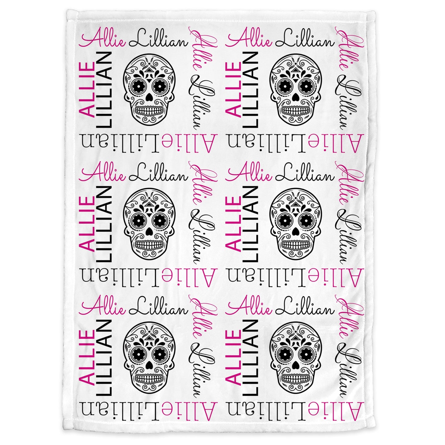 Personalized Sugar Skull Baby Name Blanket Girl