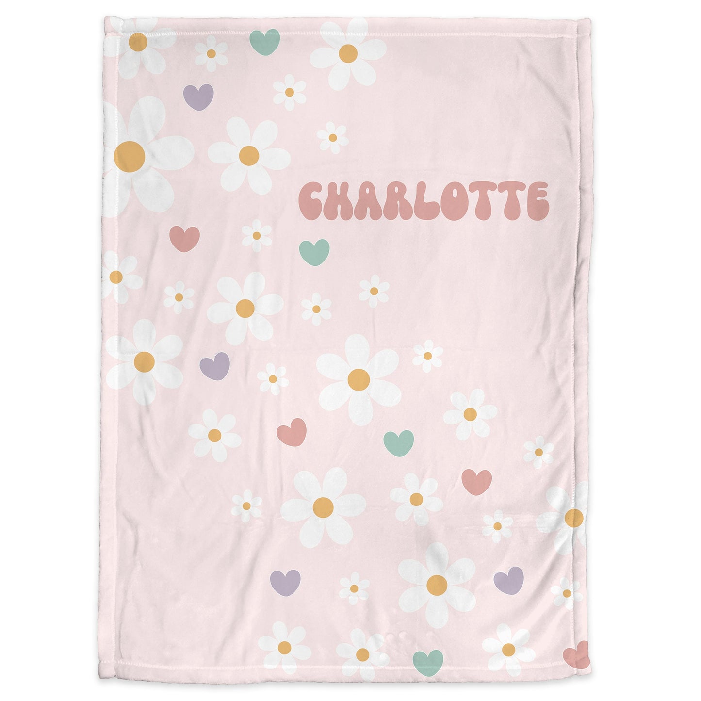 Personalized Flowers and Hearts Groovy Baby Name Blanket Girl