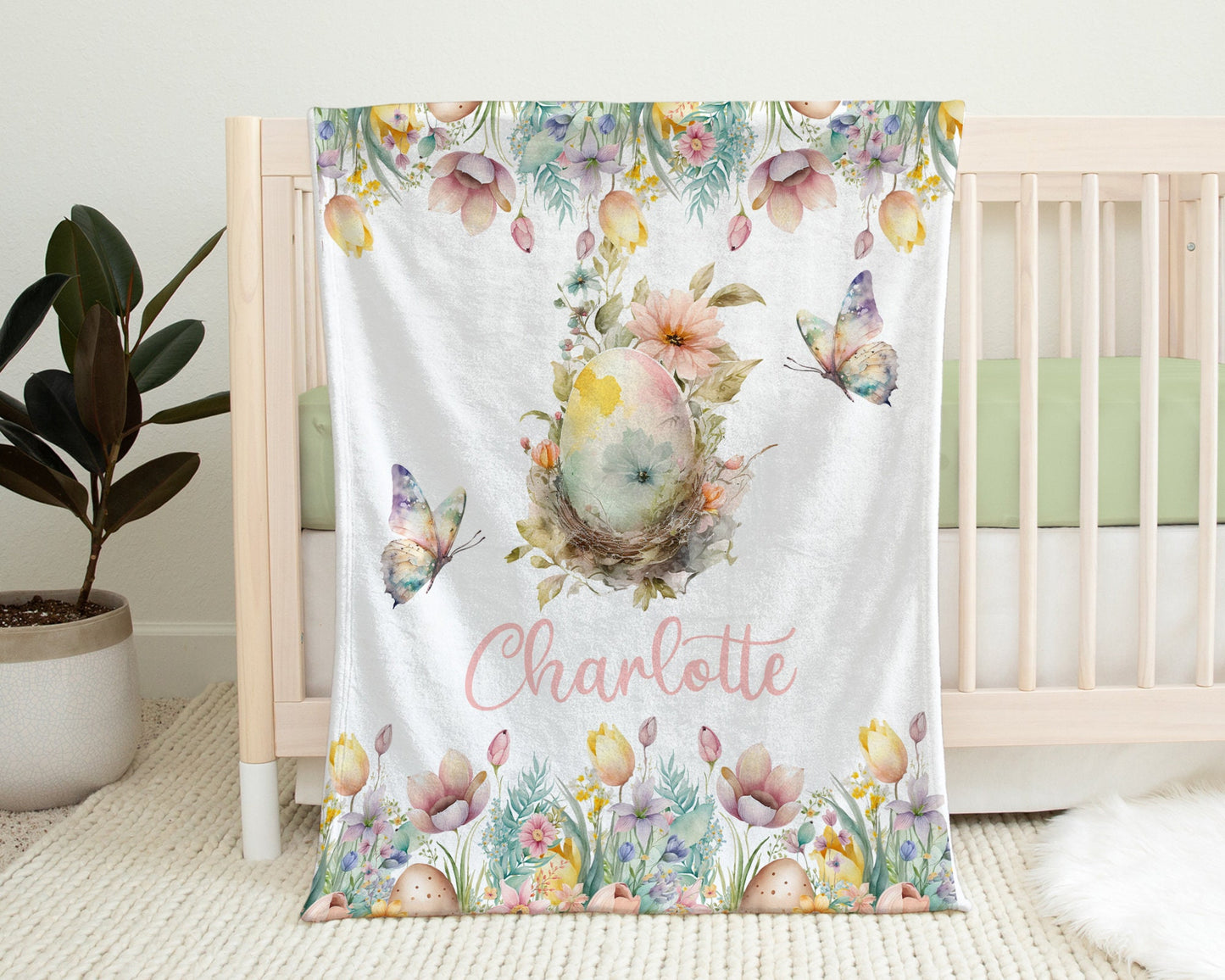 Personalized Easter Baby Name Blanket Girl