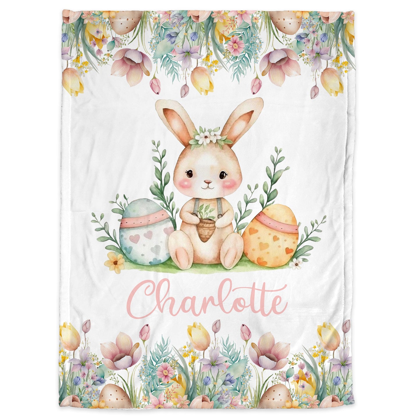 Personalized Easter Rabbit Baby Name Blanket Girl