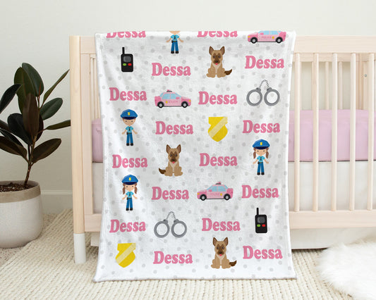 Personalized Police Baby Name Blanket Girl