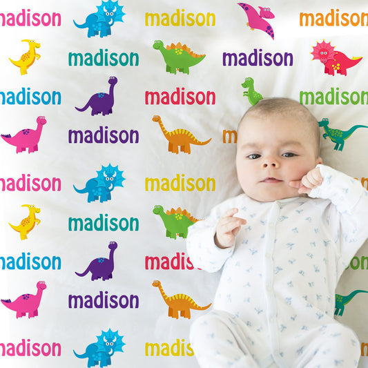 Personalized Dinosaur Baby Name Blanket Girl