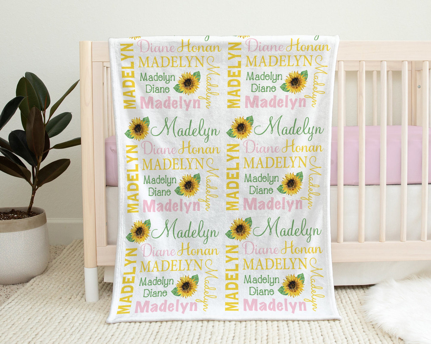 Personalized Sunflowers Baby Name Blanket Girl