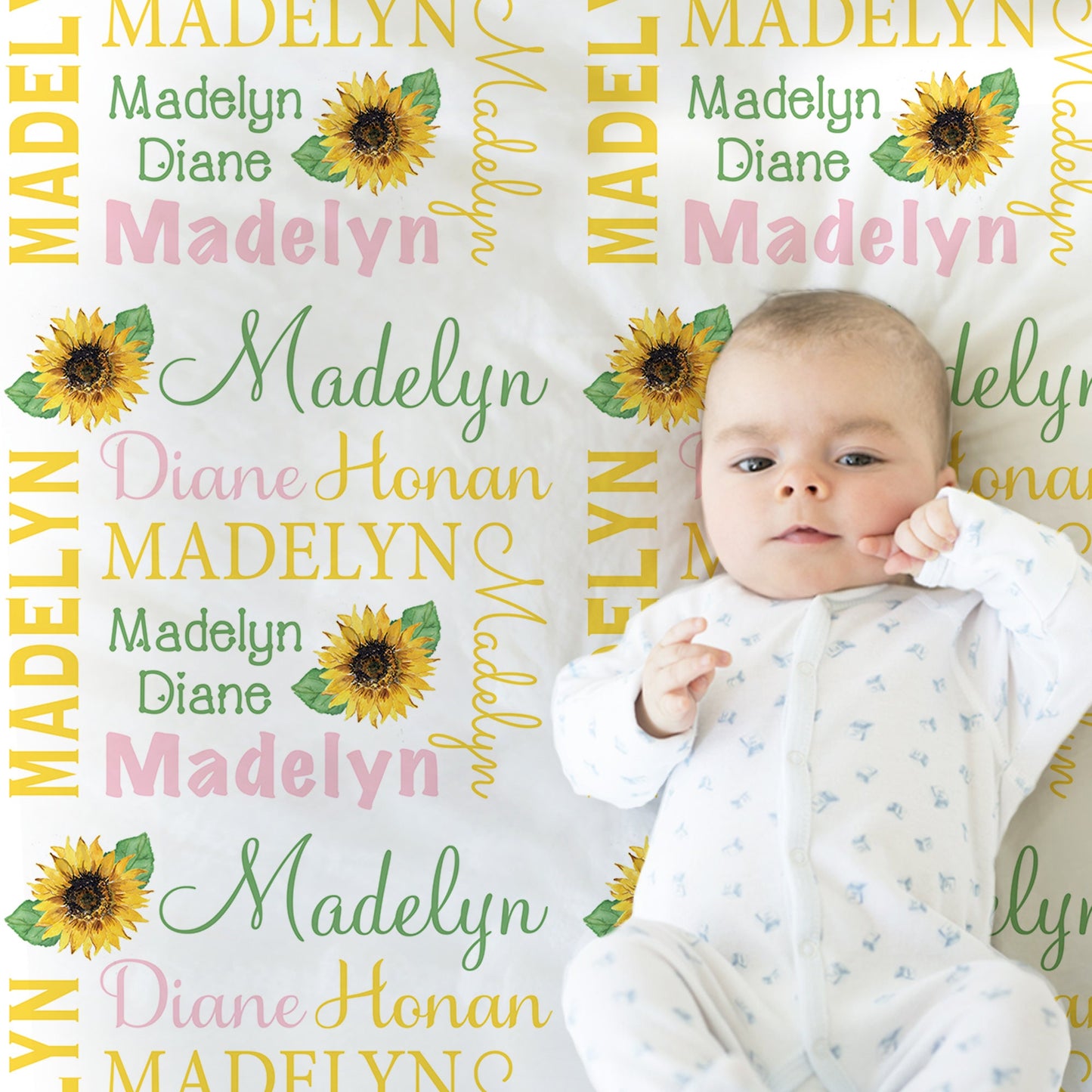 Personalized Sunflowers Baby Name Blanket Girl