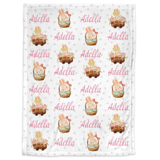 Personalized Pink personalized rabbit Baby Name Blanket Girl