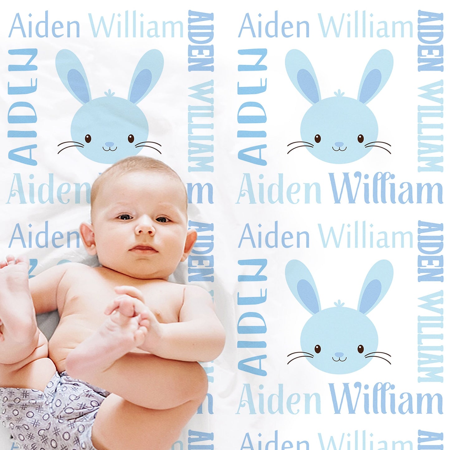 Personalized Easter baby name blanket, Blue