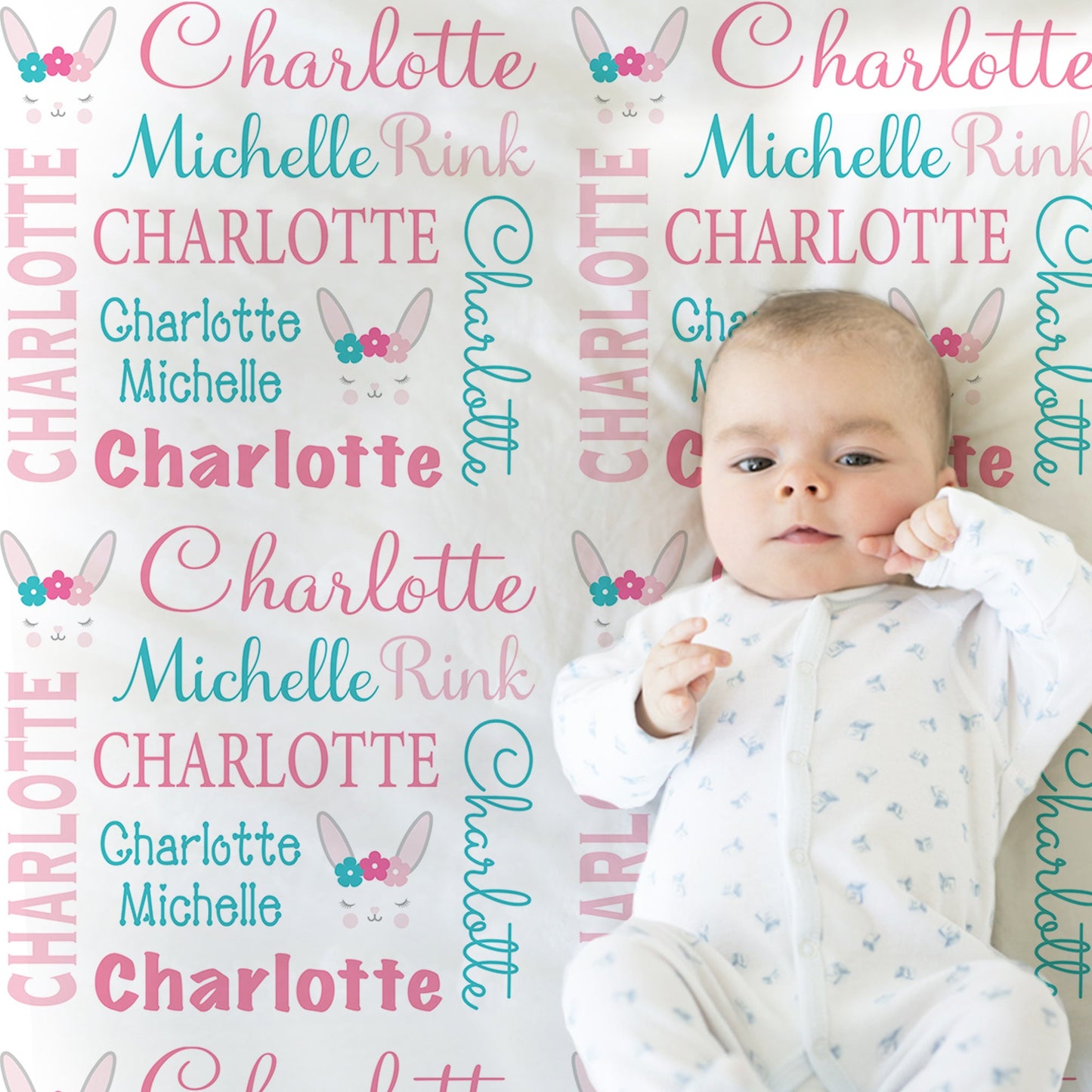 Personalized Bunny Baby Name Blanket
