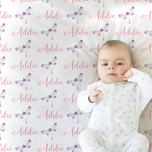 Personalized Dragonfly Baby Name Blanket Girl