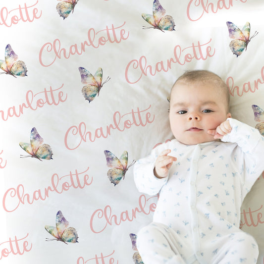 Personalized Butterfly Baby Name Blanket Girl