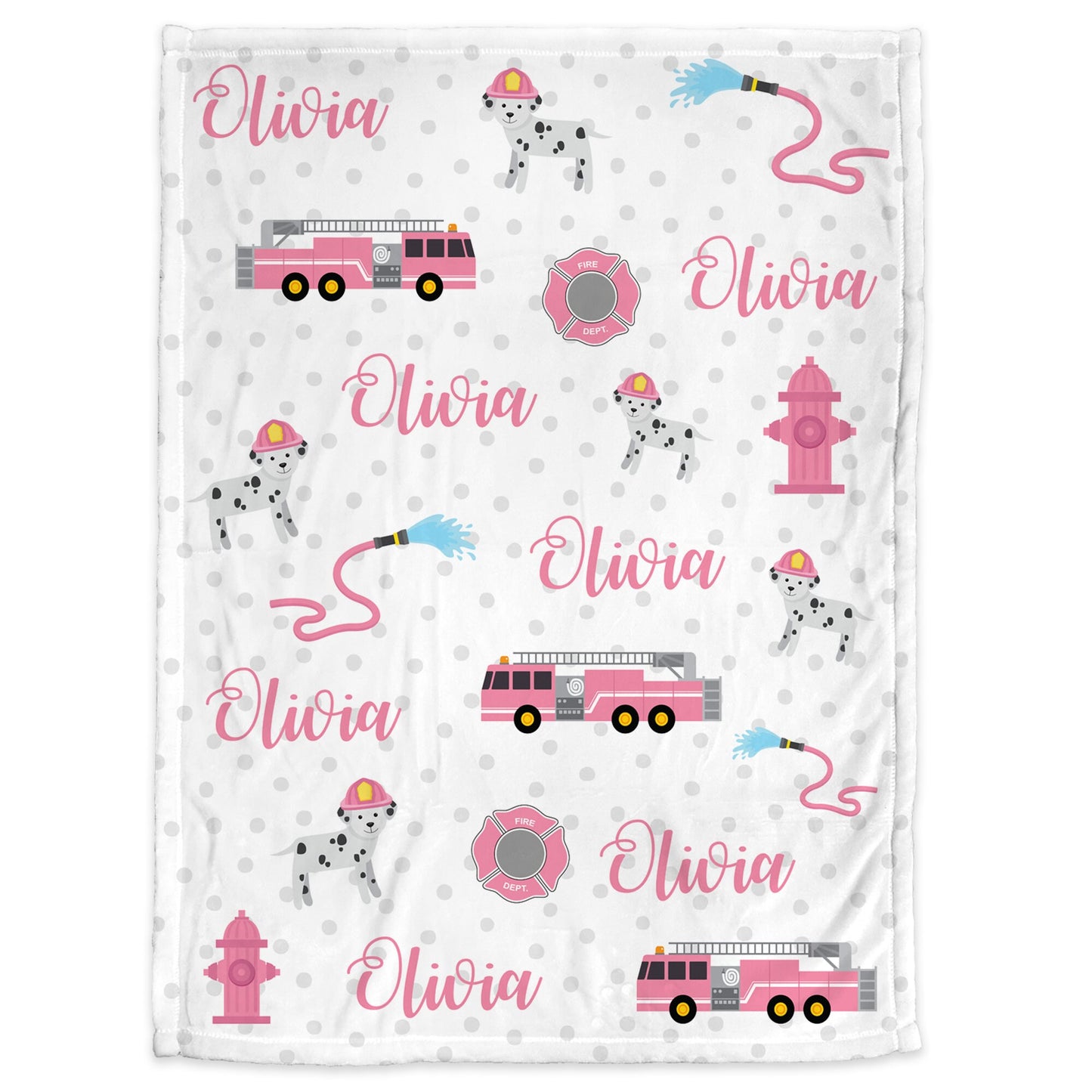 Pink firetruck blanket, girl fire fighter personalized blanket, pink firetruck baby gift, polka dot, personalized blanket, choose color