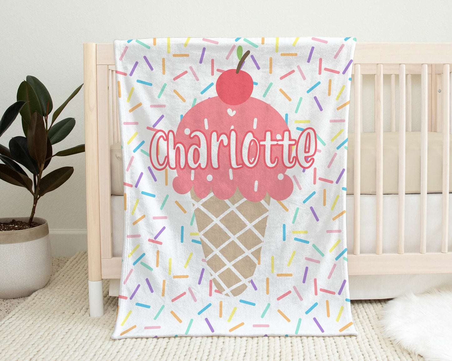 Personalized Ice Cream Baby Name Blanket Girl