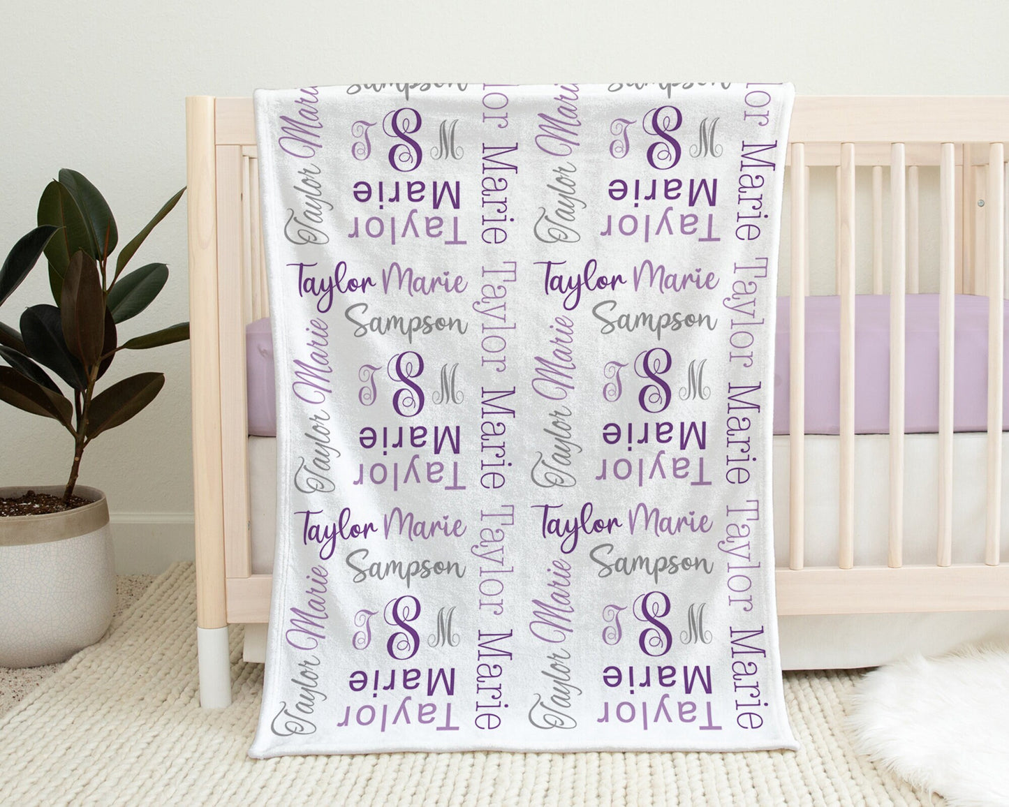 Personalized Monogram Baby Name Blanket Girl Purple