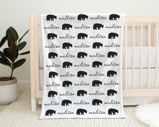 Personalized Bear Baby Name Blanket Girl