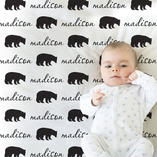Personalized Bear Baby Name Blanket Girl