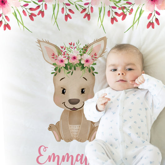 Personalized Kangaroo Baby Name Blanket Girl
