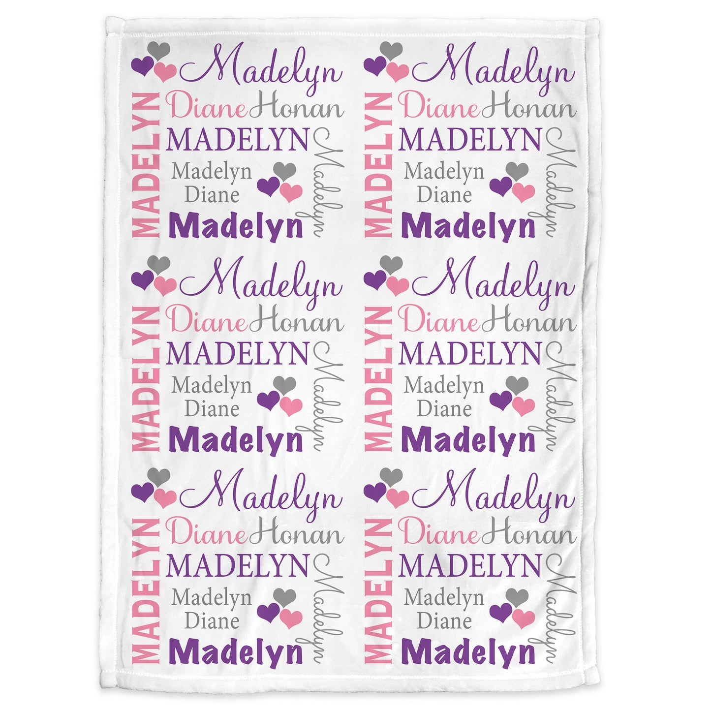 Personalized Hearts Baby Name Blanket Girl Pink and Purple