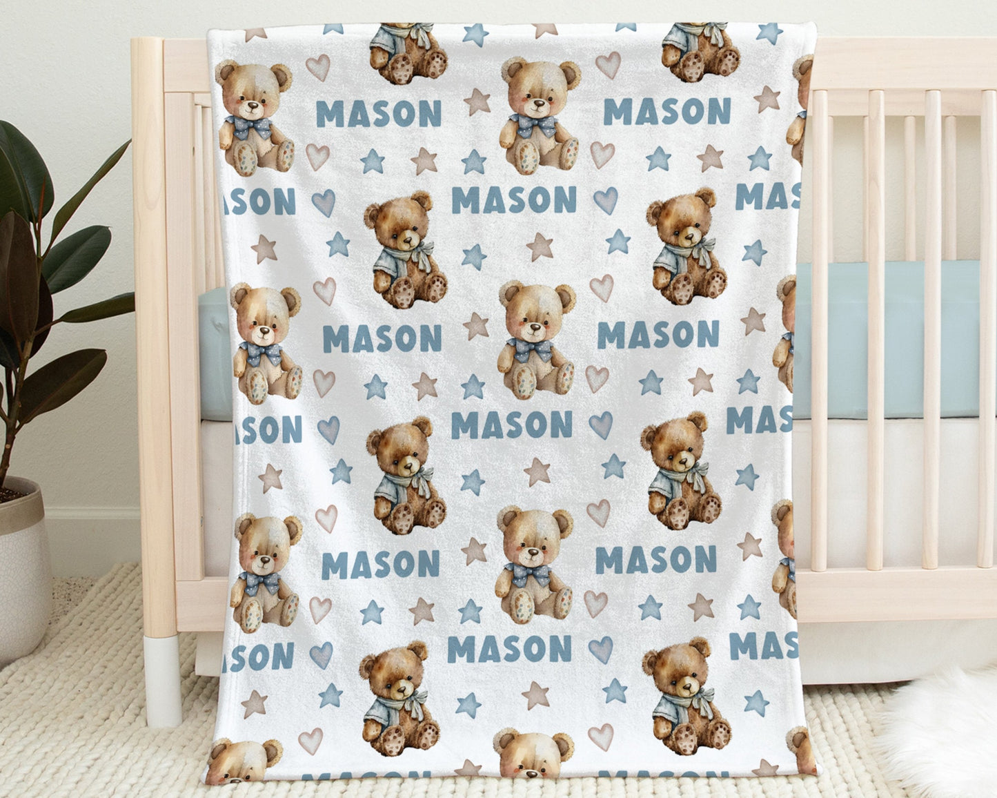 Personalized Teddy bear baby name blanket