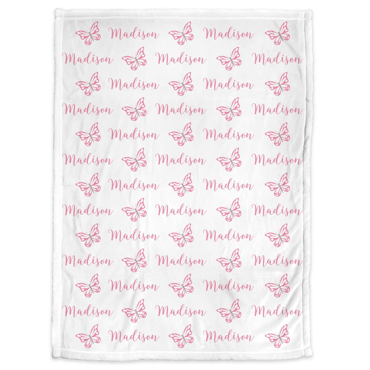 Baby girl butterfly name blanket, butterfly personalized newborn swaddle blanket, baby gift with pink butterflies, (CHOOSE COLORS)