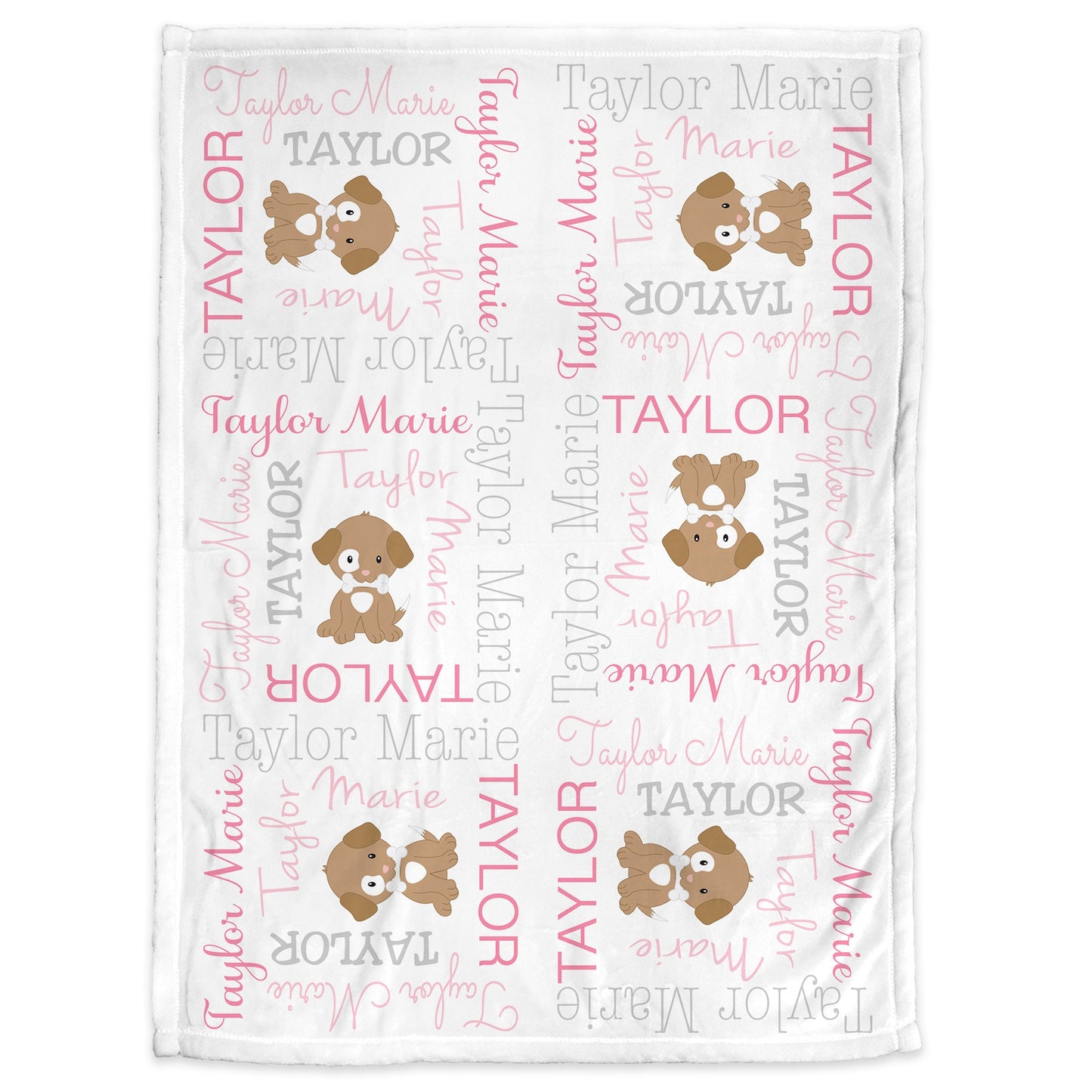 Personalized Puppy Dog Baby Name Blanket Girl Pink