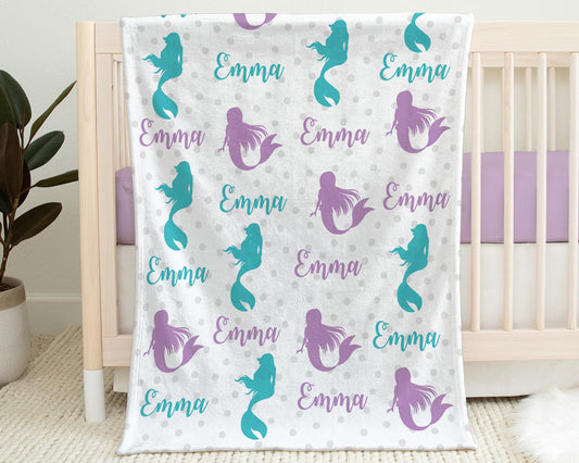 Personalized Mermaid Baby Name Blanket Girl