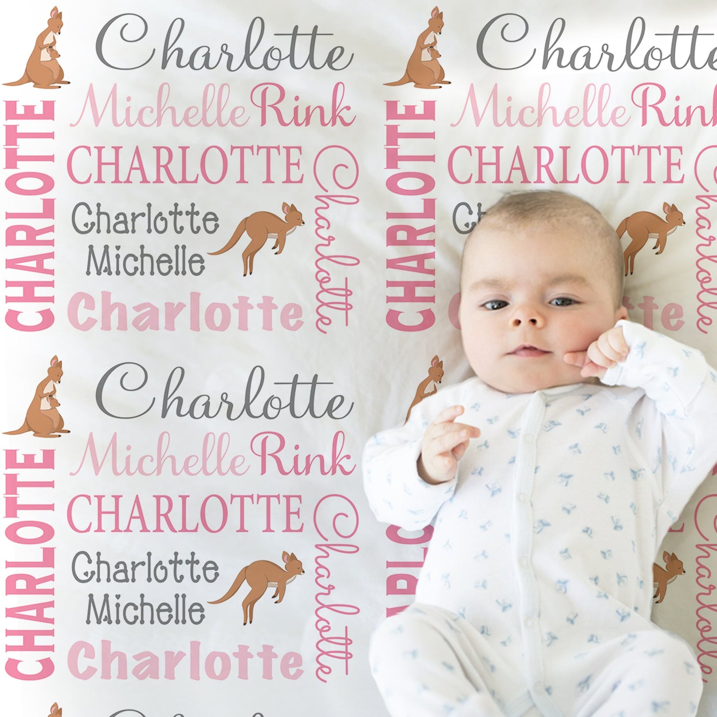 Personalized Kangaroo Baby Name Blanket Girl