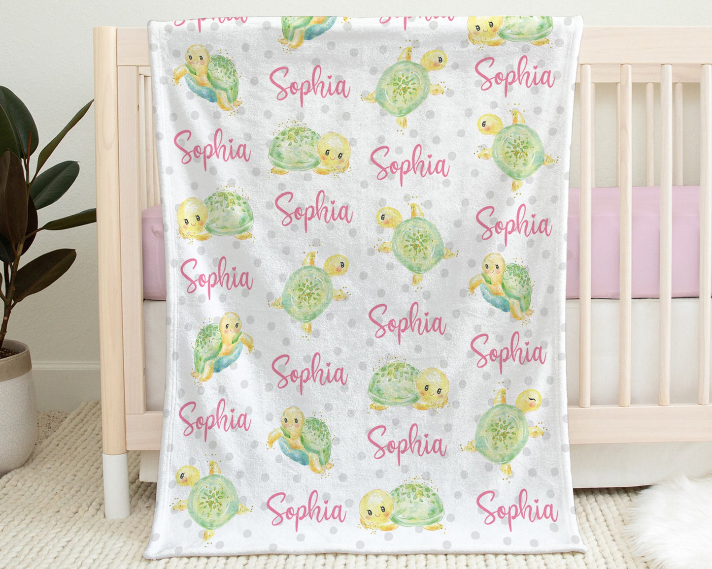 Personalized Turtle Baby Name Blanket Girl