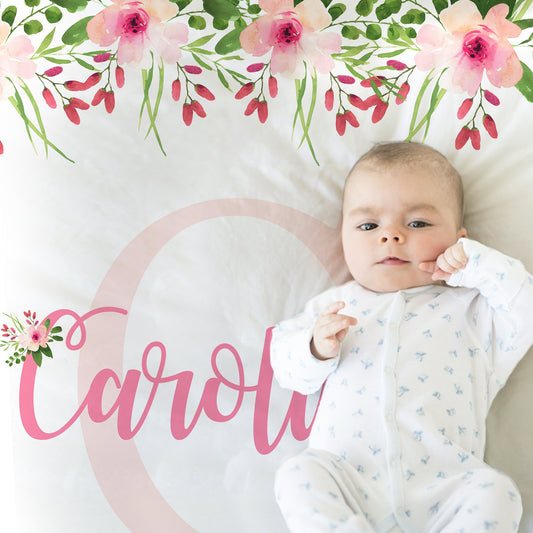 Personalized Flowers Name and Initial Baby Name Blanket Girl