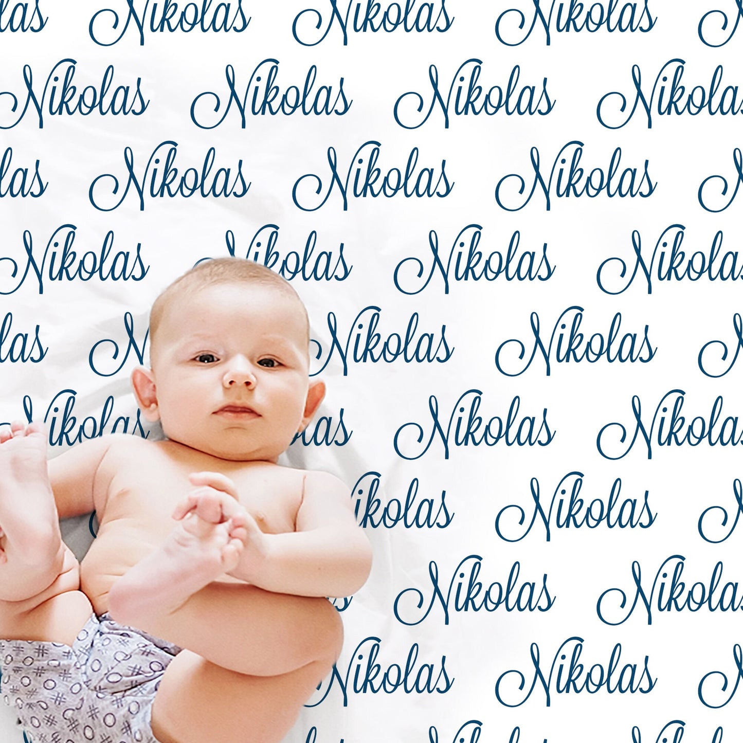 Script name baby blanket, personalized newborn swaddle blanket with name, baby gift with repeating name, boy or girl (CHOOSE COLORS)