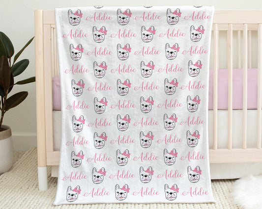 Personalized Boston Terrier Baby Name Blanket Girl
