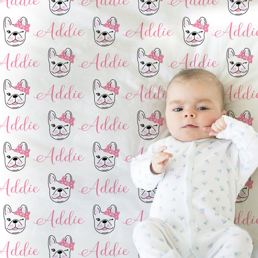 Personalized Boston Terrier Baby Name Blanket Girl