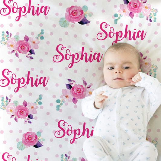 Personalized Flower Baby Name Blanket Girl