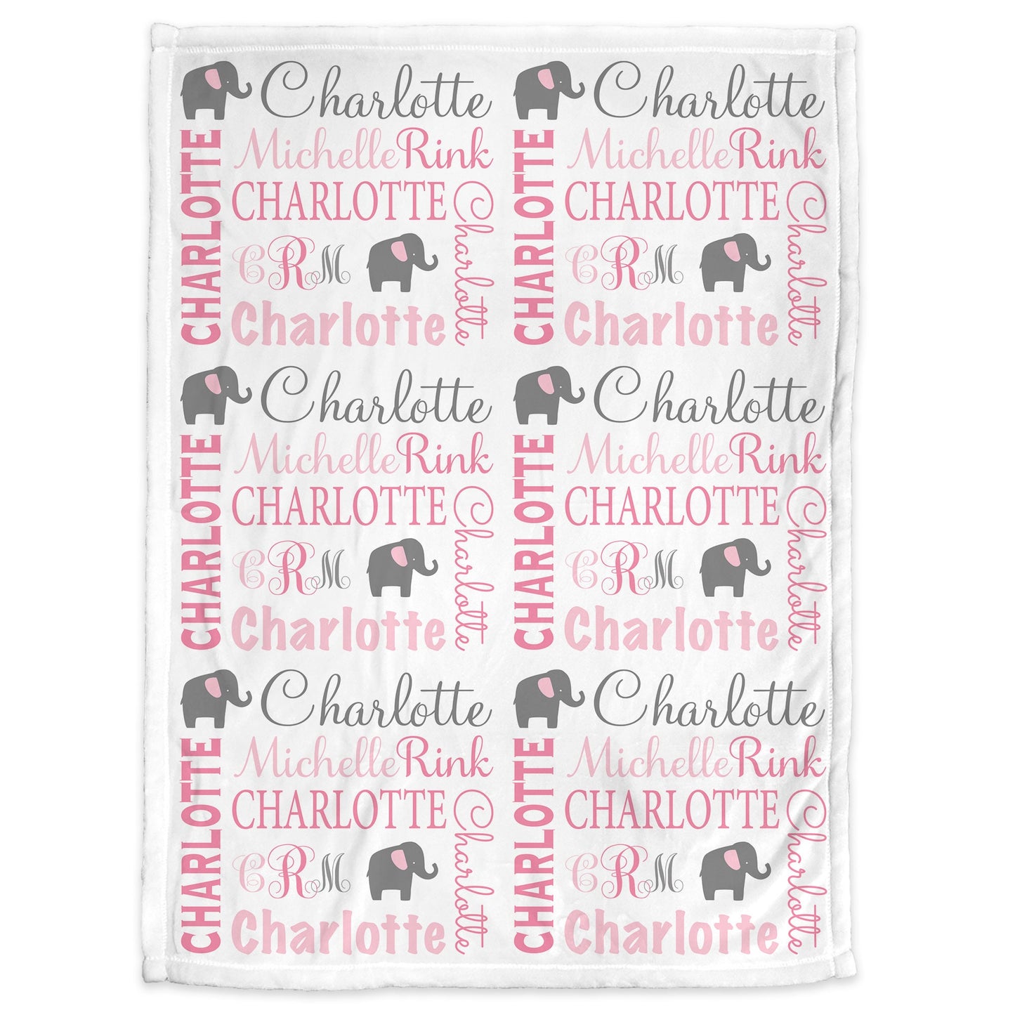 Monogram elephant baby girl blanket, personalized newborn elephant name blanket, elephants baby gift, girls elephant swaddle (CHOOSE COLOR)