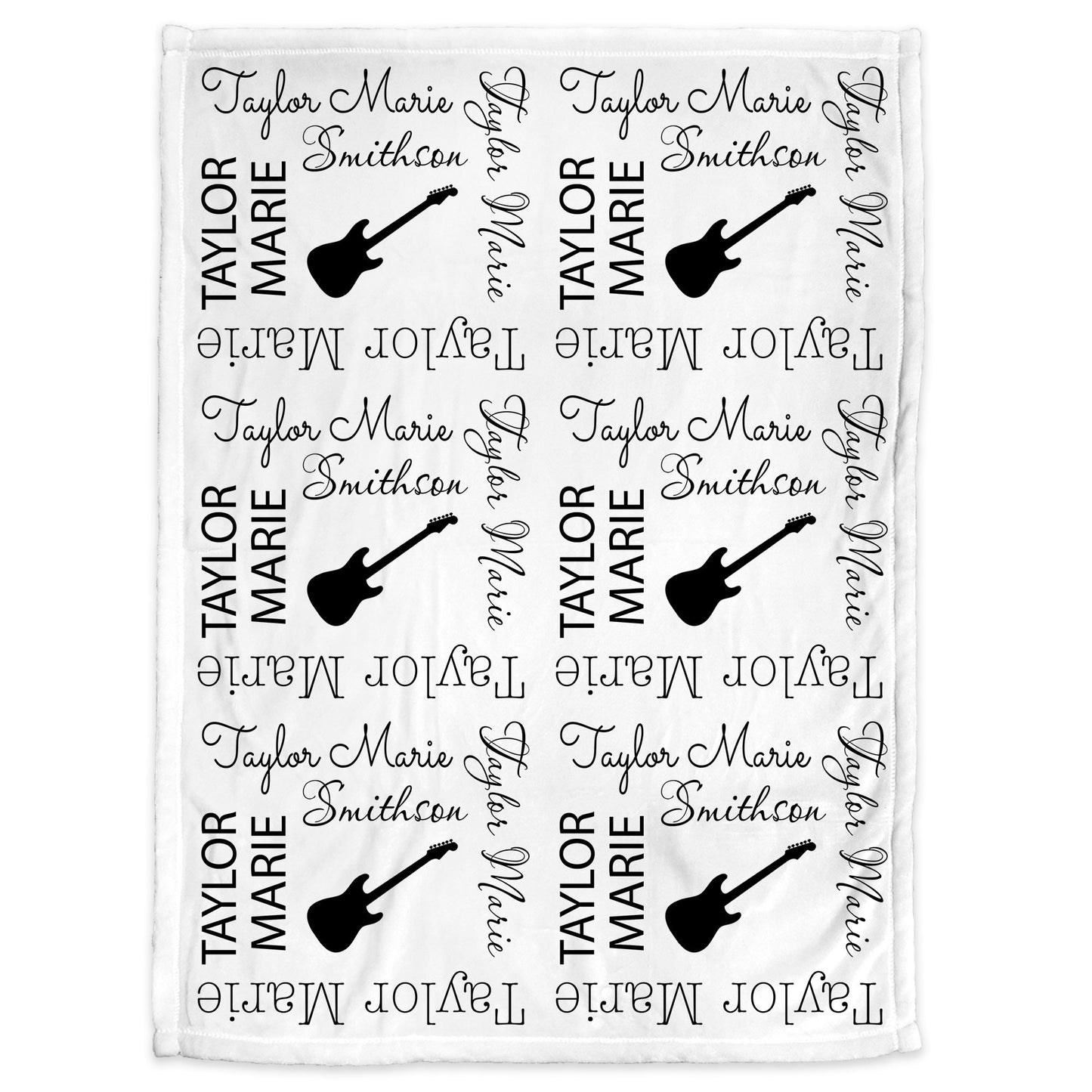Electric guitar baby blanket, personalized guitar name blanket, boy or girl newborn music baby gift, swaddle blanket with black guitars