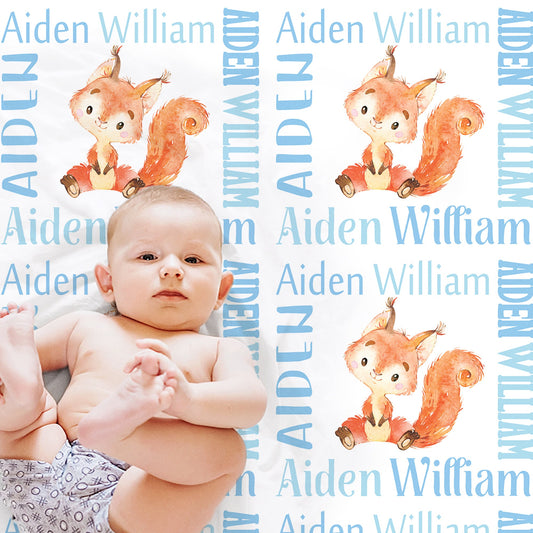 Personalized Fox baby name blanket