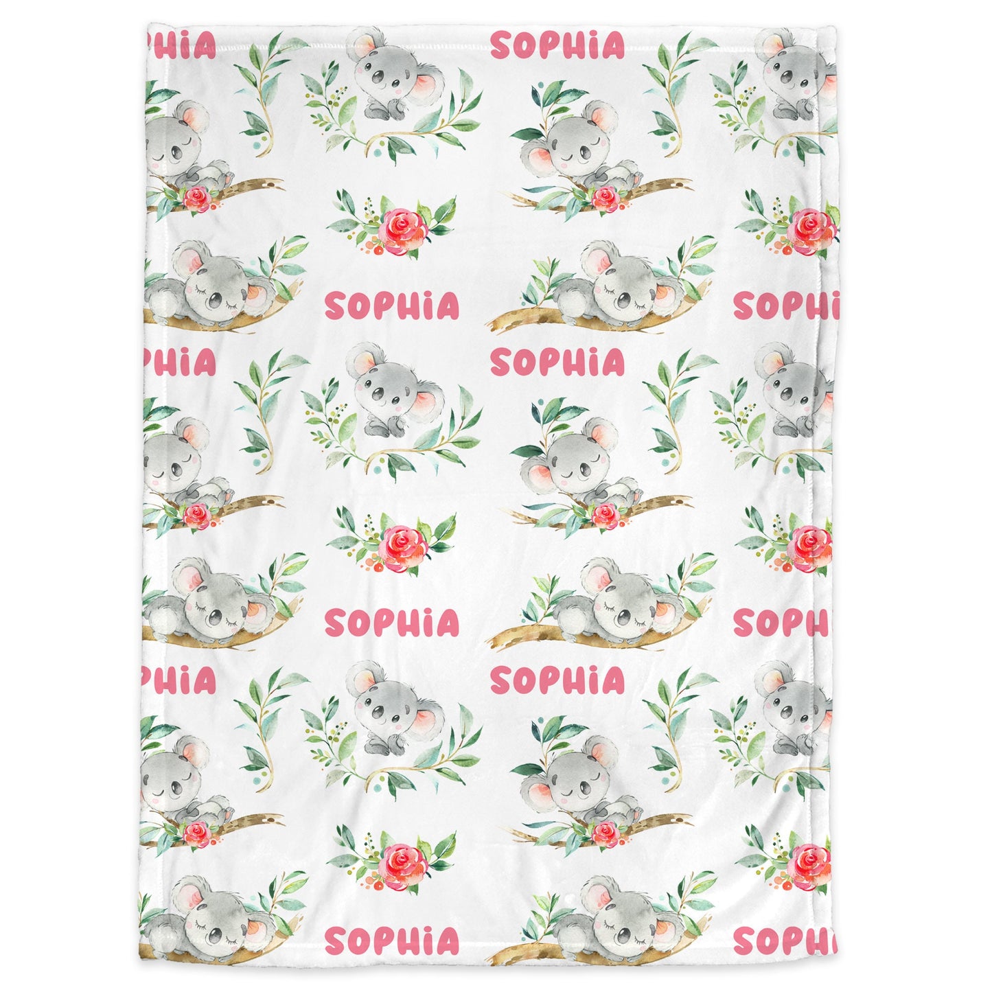 Personalized Koala Baby Name Blanket Girl