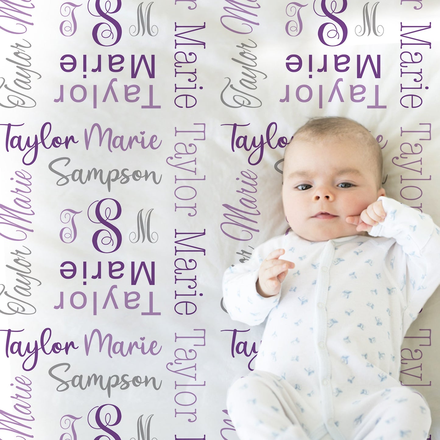 Personalized Monogram Baby Name Blanket Girl Purple