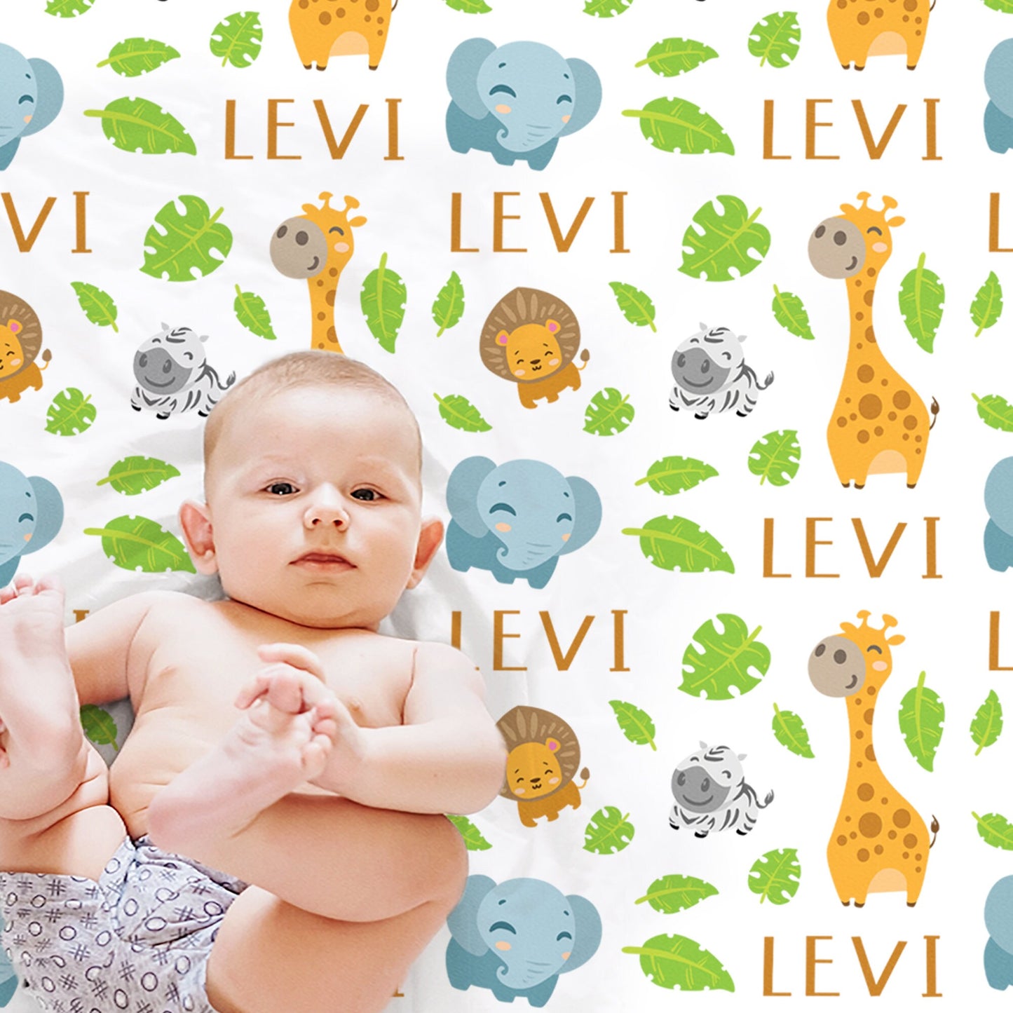 Personalized Safari baby name blanket