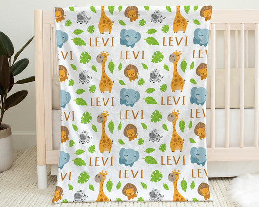 Personalized Safari baby name blanket