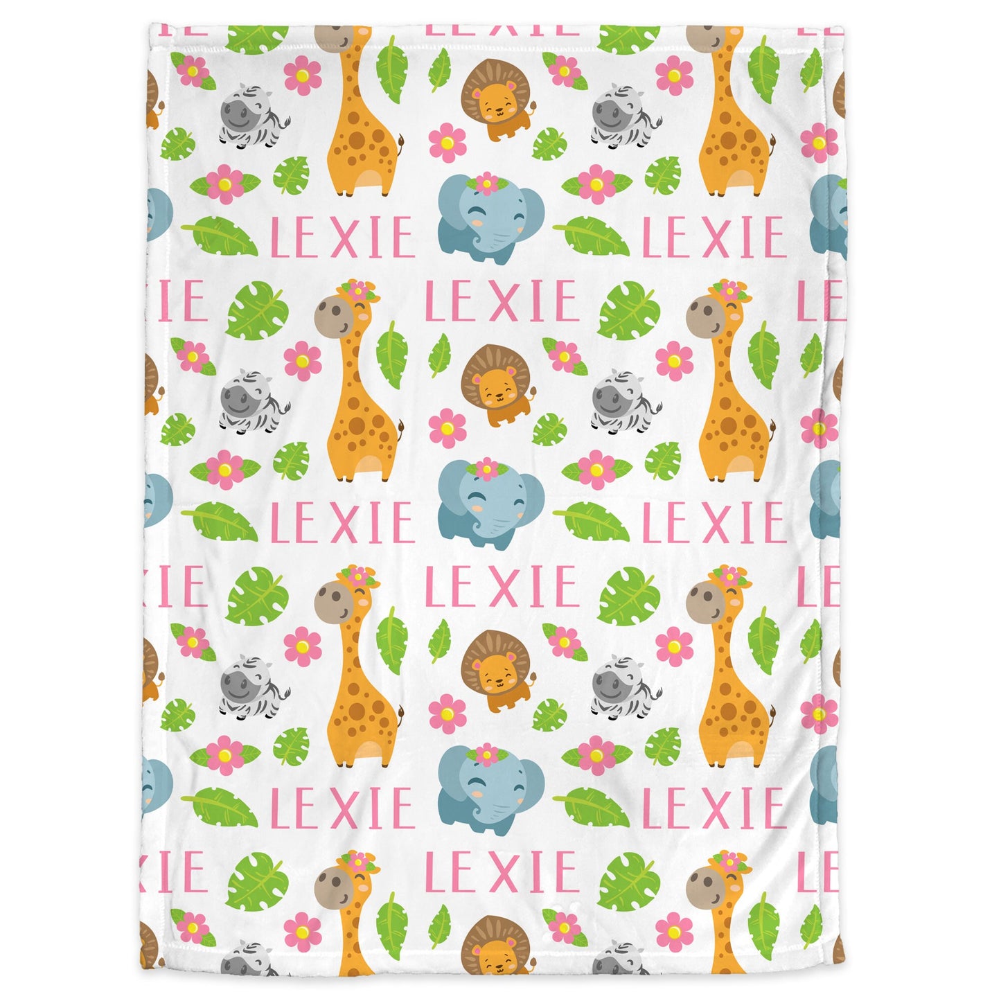 Personalized Safari Animals Baby Name Blanket Girl