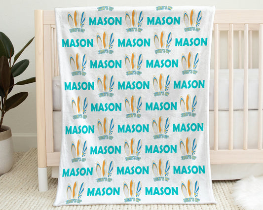 Personalized Surfer baby name blanket
