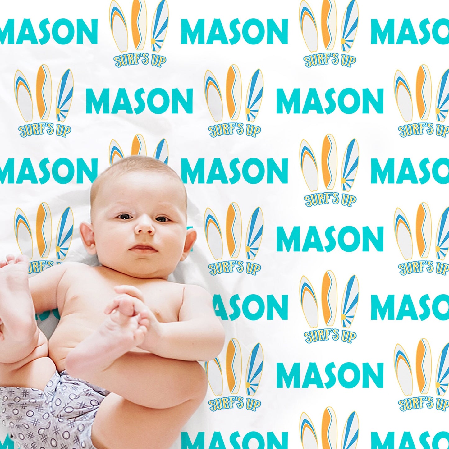 Personalized Surfer baby name blanket