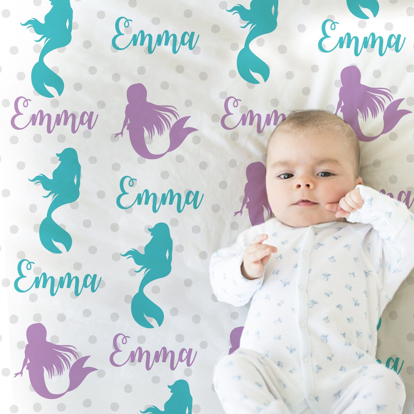 Personalized Mermaid Baby Name Blanket Girl
