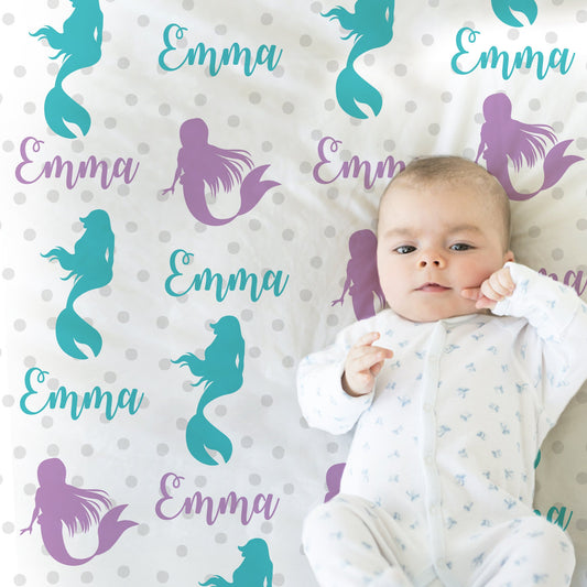 Personalized Mermaid Baby Name Blanket Girl