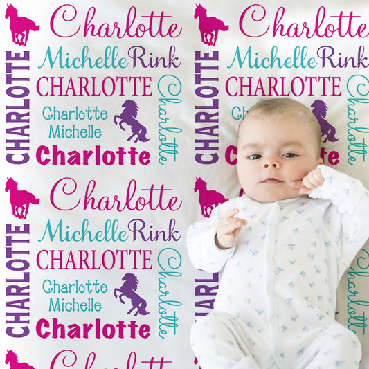 Personalized Horse Baby Name Blanket Girl
