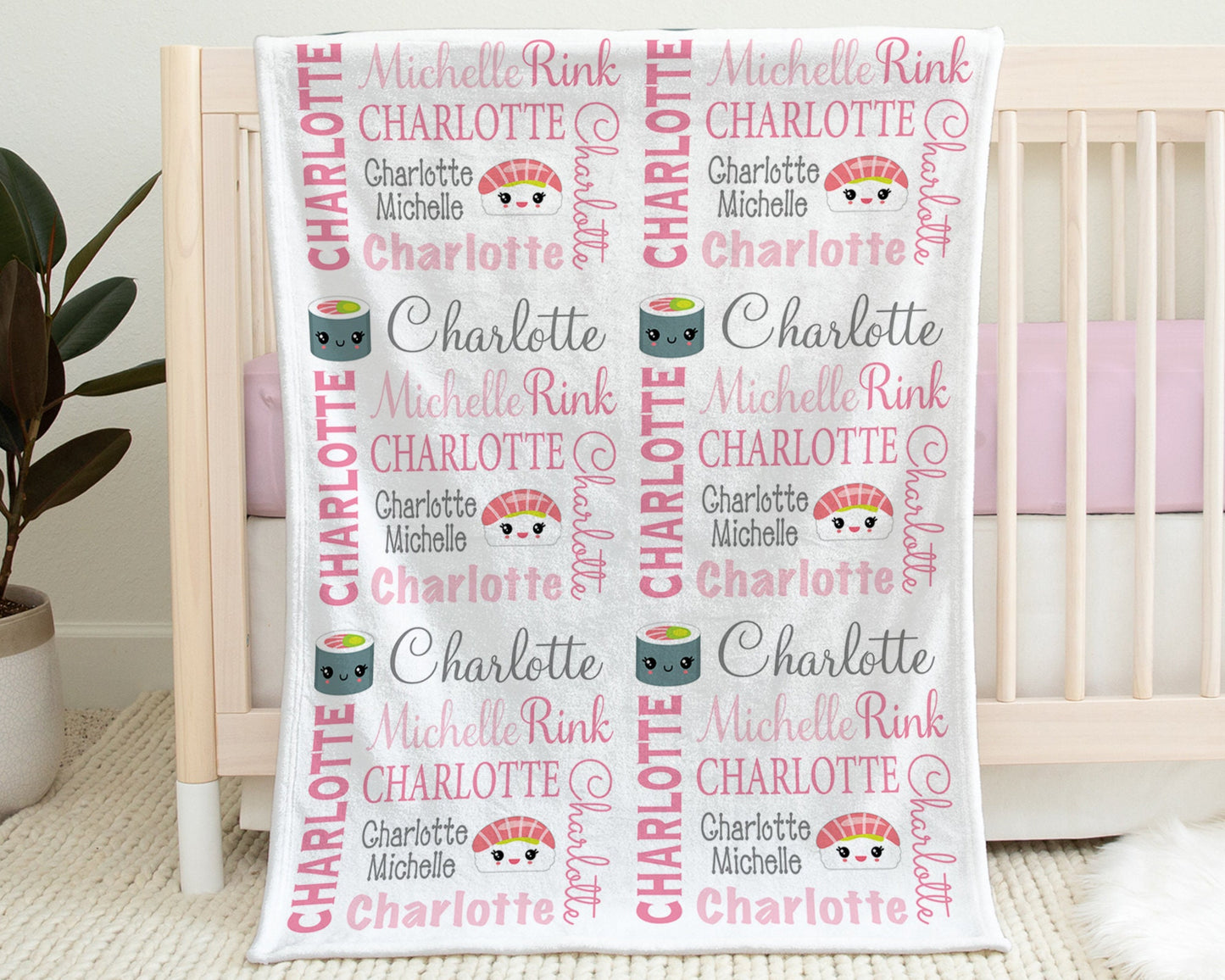 Personalized Sushi Baby Name Blanket