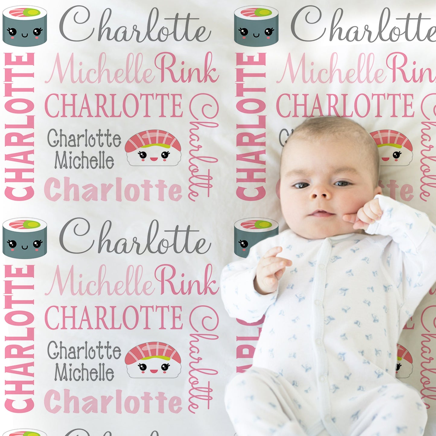Personalized Sushi Baby Name Blanket