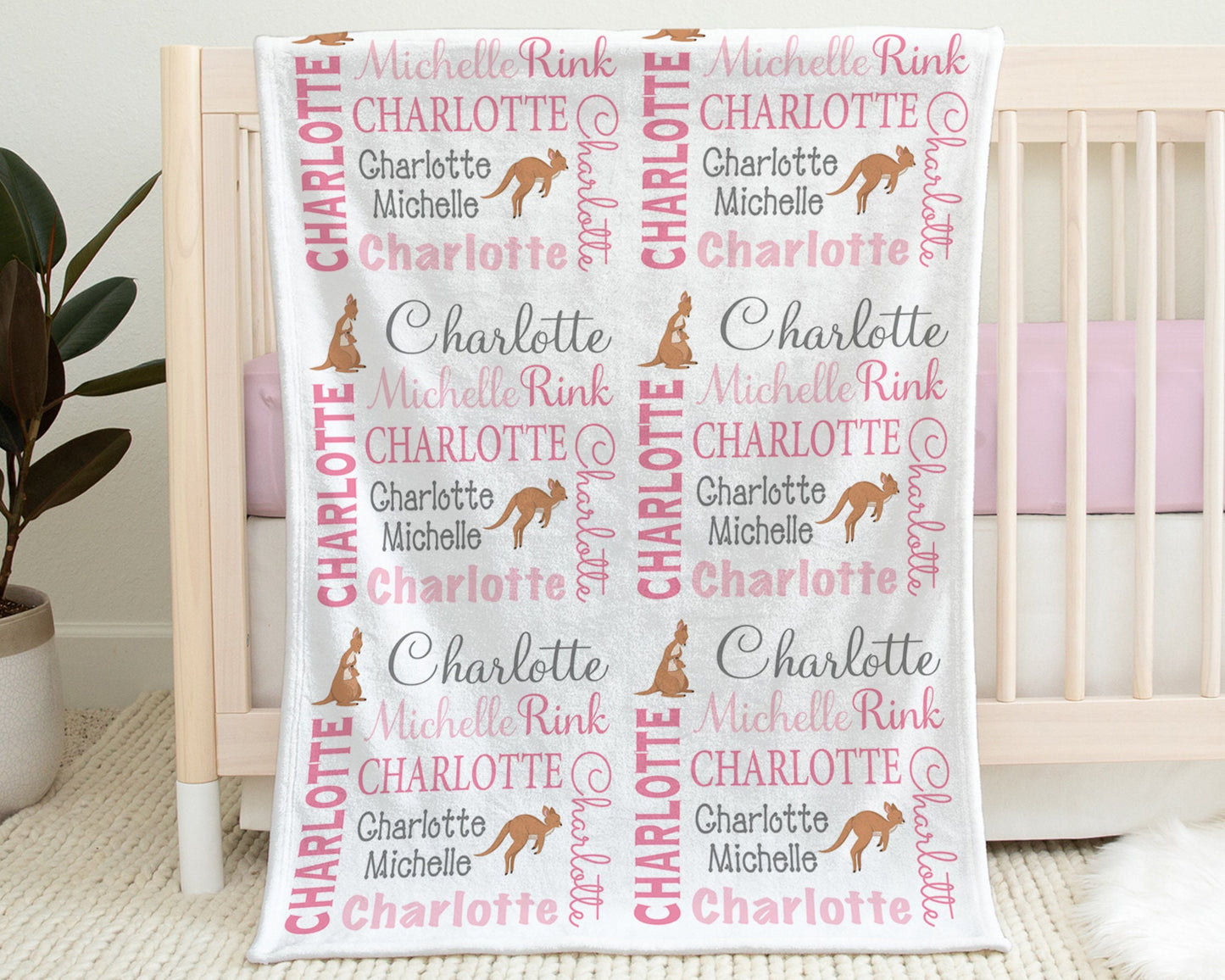 Personalized Kangaroo Baby Name Blanket Girl