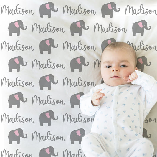 Personalized Elephant Baby Name Blanket Girl